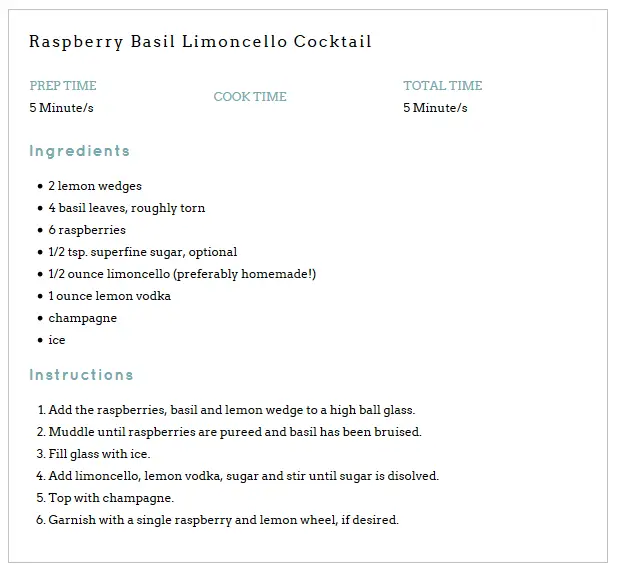 Raspberry Basil Limoncello Cocktail